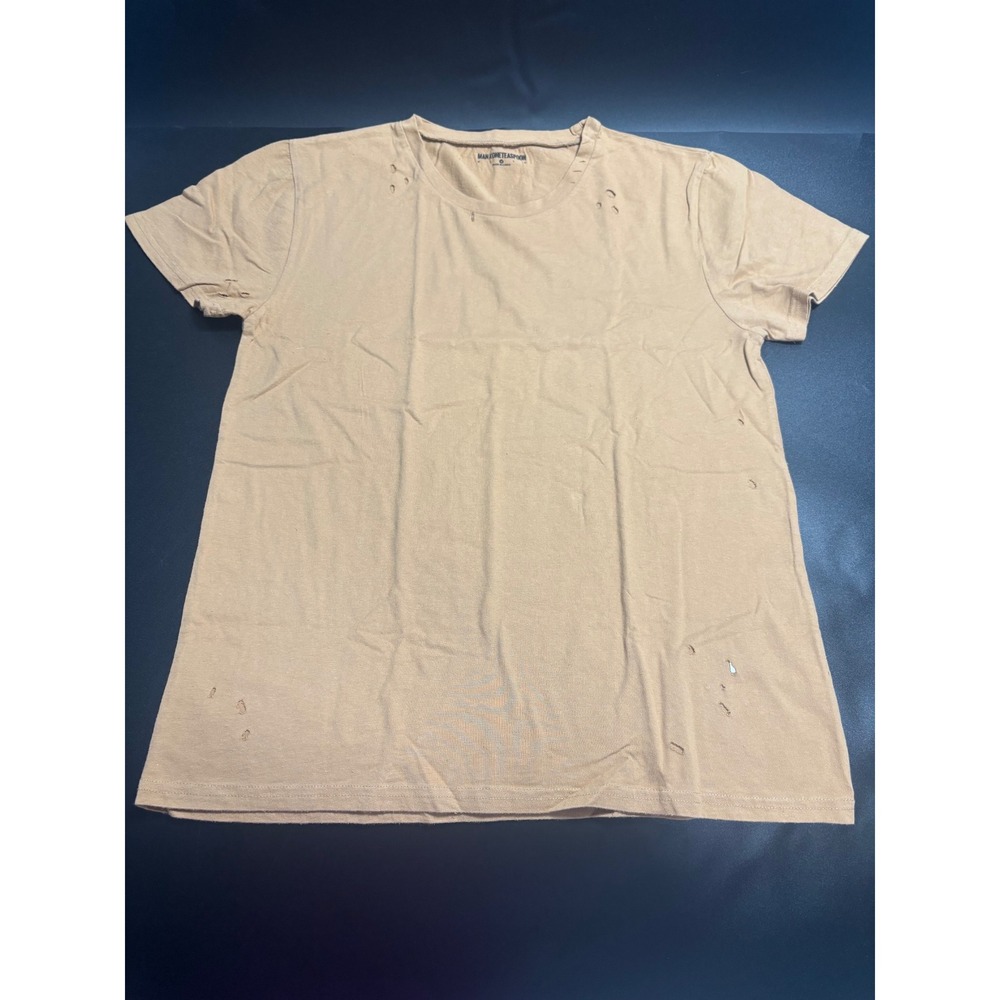 One Teaspoon NEW Men's Distressed T-Shirt Ripped Short Sleeve Beige Top Size Med